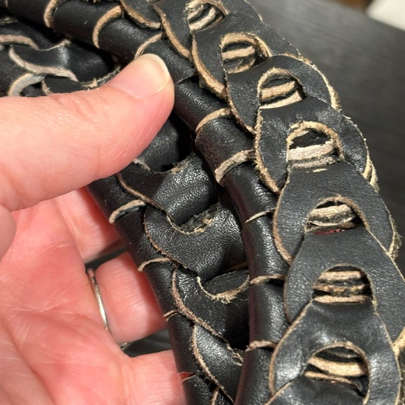 Leather Double big Woven 60s Vintage boho rustic handbag tote - Picture 6 of 12